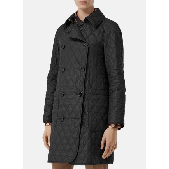 Burberry Women's Tything Diamond Quilted Double Breasted Coat Black XL - Picture 8 of 9
